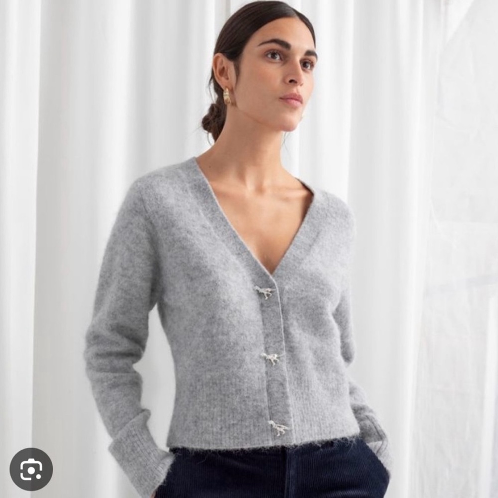 & Other Stories Mohair Dinosaur Button Cardigan - Gray - Size Small